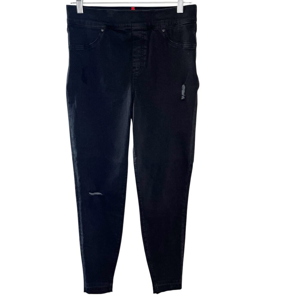 Spanx Black Distressed Raw Hem High Rise Ankle Jeans L